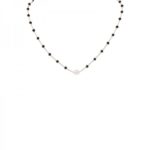 Beaded Chain Necklace with Oval Center Bead and Spaced Details