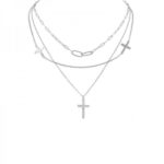 Layered Cross Pendant Necklace with Mixed Chain and Link Details