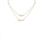 Layered Cross Pendant Necklace with Script Word Detail Adjustable Chain