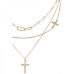 Layered Cross Pendant Necklace with Mixed Chain and Link Details - Image 2